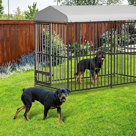 Metal Dog Kennel Outside,8x4x6 FT Heavy-Duty Outdoor Dog Cage with Roof and Lock,Covered Outside Kennel,for Medium and Large Dogs