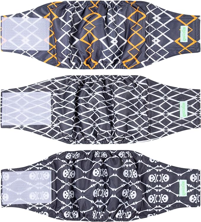 wegreeco Washable Male Dog Belly Band (Stylish Pattern)- Pack of 3 - Washable Male Dog Belly Wrap, Dog Diapers Male (Black Geometric, Large)