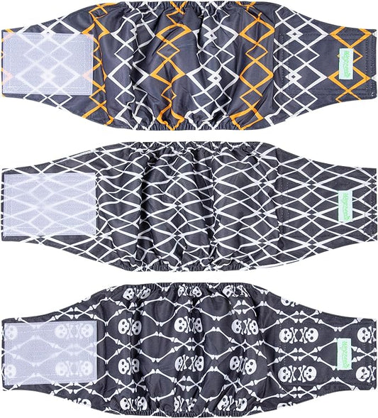 wegreeco Washable Male Dog Belly Band (Stylish Pattern)- Pack of 3 - Washable Male Dog Belly Wrap, Dog Diapers Male (Black Geometric, Small)