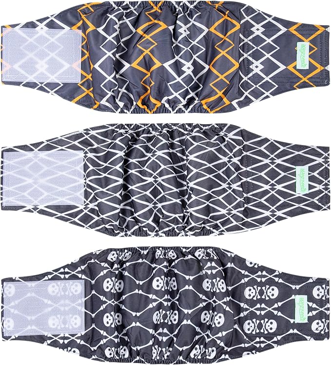 wegreeco Washable Male Dog Belly Band (Stylish Pattern)- Pack of 3 - Washable Male Dog Belly Wrap, Dog Diapers Male (Black Geometric, Medium)