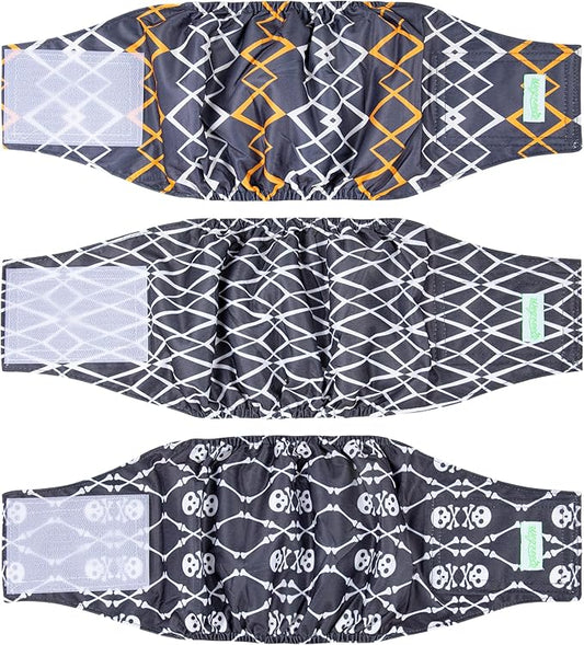 wegreeco Washable Male Dog Belly Band (Stylish Pattern)- Pack of 3 - Washable Male Dog Belly Wrap, Dog Diapers Male (Black Geometric, Medium)