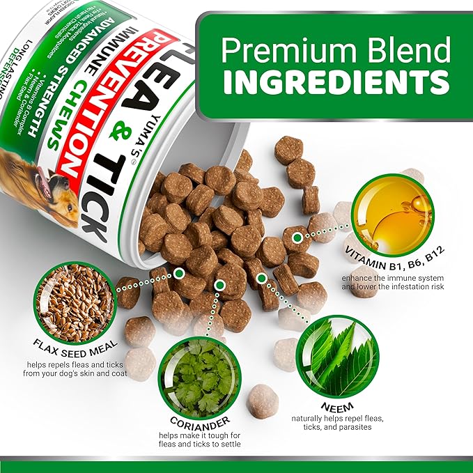 Flea and Tick Prevention for Dogs Chewables - 170 Treats - Natural Dog Flea and Tick Treatment Chewable Supplement - Oral Pills - All Breeds & Ages - Soft Chews - Made in USA - Chicken Flavor