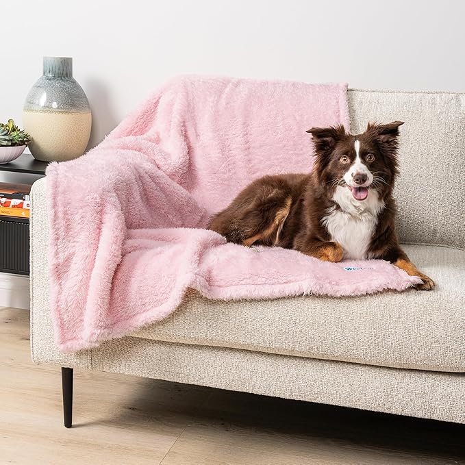 PetAmi Fluffy Waterproof Dog Blanket for Medium Large Dogs, Soft Warm Pet Sherpa Throw Pee Proof Couch Cover, Reversible Cat Bed Blanket Sofa Protector, Plush Washable Pad (Pink Blush, 40x60)