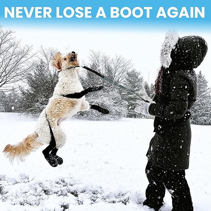 100% Waterproof Dog Boots Connected to Leggings so They Stay on. Easy-On Paw Protectors with an Adjustable fit. Snow & Rain, Anti-Slip Traction, Adjustable Fit, Machine-Washable (Black, Medium)