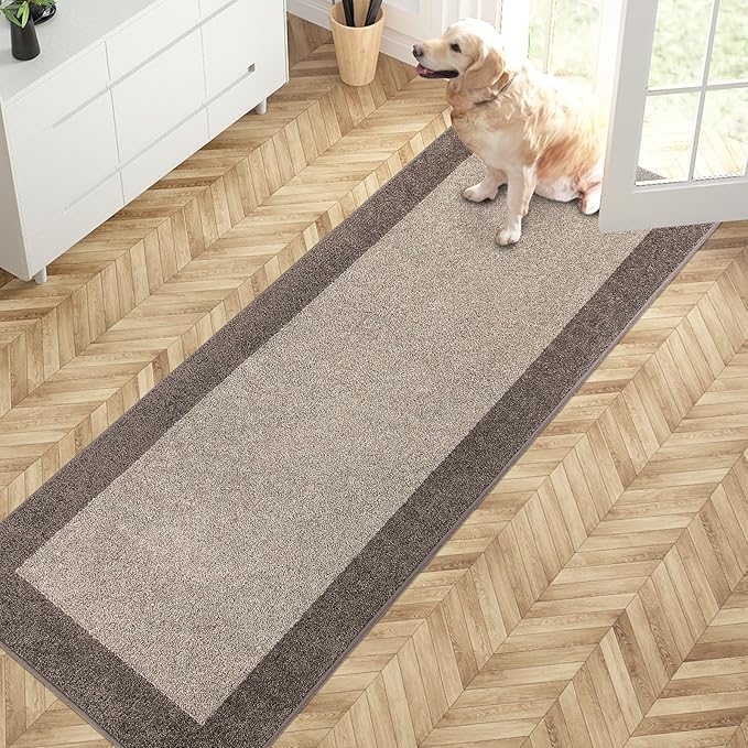 PURRUGS Dirt Trapping Door Mat 24" x 70", Non-Slip/Skid Machine Washable Entryway Rug, Shoes Scraper, Throw Rug, Super Absorbent Area Rug for Muddy Wet Shoes and Paws, Beige & Grayish Brown
