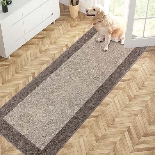 PURRUGS Dirt Trapping Door Mat 24" x 70", Non-Slip/Skid Machine Washable Entryway Rug, Shoes Scraper, Throw Rug, Super Absorbent Area Rug for Muddy Wet Shoes and Paws, Beige & Grayish Brown