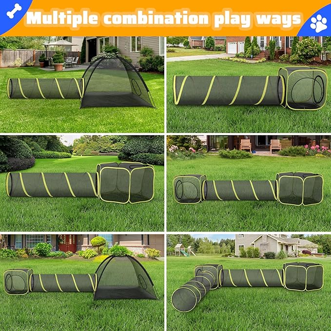 Wilwolfer 5 in 1 Cat Enclosure - Outdoor Cat Tent with Tunnel & House - Portable Pet Playpen for Cats, Puppies & Small Animals