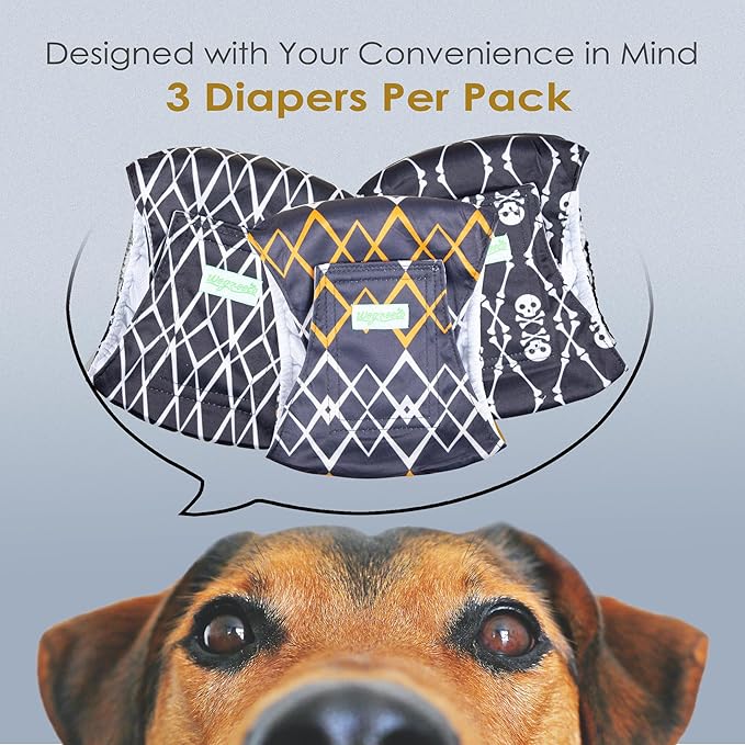 wegreeco Washable Male Dog Belly Band (Stylish Pattern)- Pack of 3 - Washable Male Dog Belly Wrap, Dog Diapers Male (Black Geometric, Small)