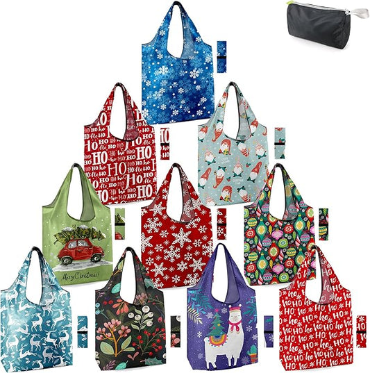 BeeGreen Geography Reusable Grocery Bags Bulk 10 Packs X-Large, Reusable Shopping Bags Foldable for Groceries, Vegetables, Fruits Watertight Bulk Tote Bags Washable For Women Men