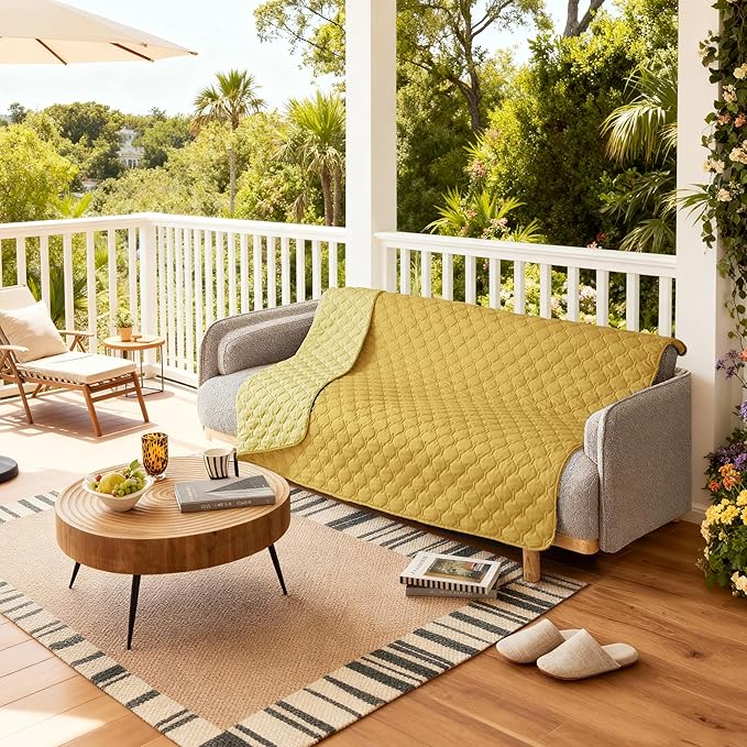 gogobunny 100% Double-Sided Waterproof Dog Bed Cover Pet Blanket Sofa Couch Furniture Protector for Puppy Large Dog Cat, Reversible (82x102 Inch (Pack of 1), Dark Yellow/Light Yellow)