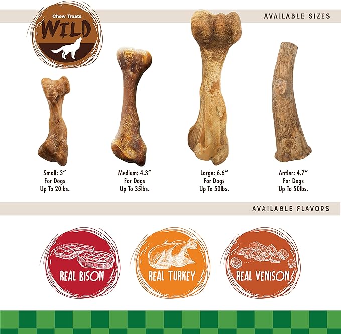 Nylabone Healthy Edibles WILD Natural Longer-Lasting Bison Flavor Bone Chew Treats for Dogs, Medium - Up to 35 lbs (2 Count)