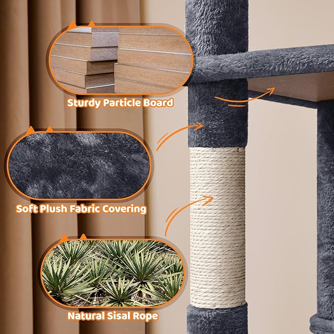 Yaheetech 59in Cat Tree Large Cat Tower with Scratching Posts, Pet Play House Climber Activity Center with Condo and Anti-Dump Device for Kittens/Cats, Dark Gray