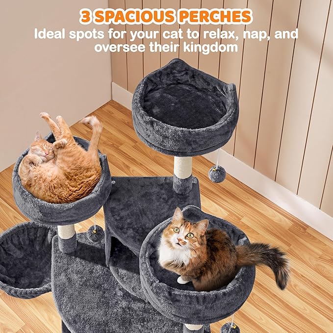 Yaheetech 68.5in Cat Tree for Large Cats, Multi-Level Cat Tower with 3 Wide Perches, Large Condo, Stable Pet Play House w/Sisal-Covered Scratching Posts & Board, Dark Gray