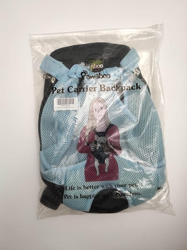 Pawaboo Pet Carrier Backpack, Adjustable Pet Front Cat Dog Carrier Backpack Travel Bag, Legs Out, Easy-Fit for Traveling Hiking Camping for Small Medium Dogs Cats Puppies, Large, Blue