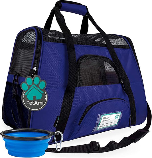 PetAmi Airline Approved Pet Carrier for Cat, Soft Sided Dog Carrier for Small Dogs, Cat Travel Supplies Accessories Indoor Cats, Ventilated Pet Carrying Bag Medium Large Kitten Puppy, Small Royal Blue