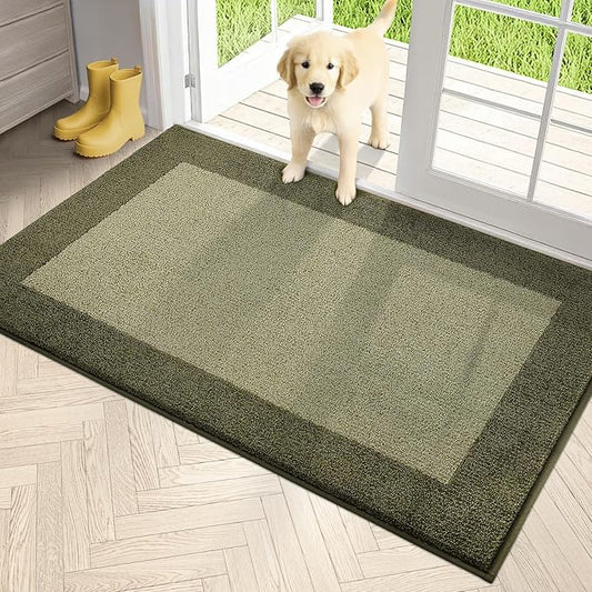 PURRUGS Dirt Trapping Door Mat 34" x 60", Non-Slip/Skid Machine Washable Entryway Rug, Shoes Scraper, Throw Rug, Super Absorbent Area Rug for Muddy Wet Shoes and Paws, Budding Green & Sage Green