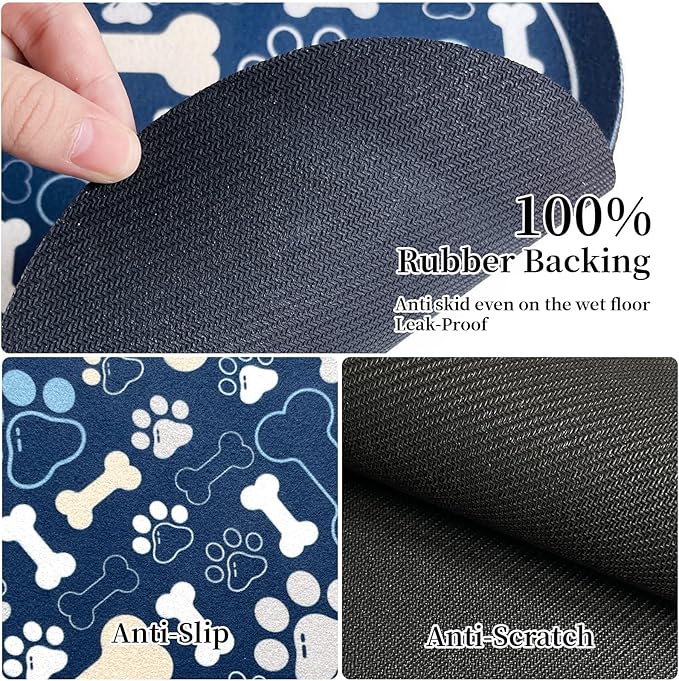 Dog & Cat Food Mat Bone Shaped Pet Feeding Mat Quick Absorb Water Bowl Placemat with Rubber Backing Indoor Floor Stain Resistant Pet Accessory Supplies (Blue, 12x24 Inches)