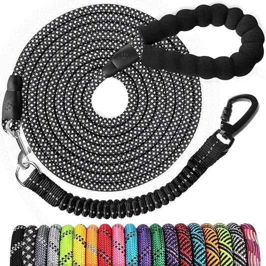 jenico Long Dog Leash 15FT: Heavy Duty Rope Leashes for Dogs Training with Swivel Lockable Hook Reflective Threads Bungee and Padded Handle - Dog Lead for Large Small Medium Dogs