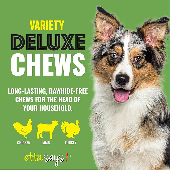 etta says! Deluxe Crunchy Dog Chews 7” Variety - All Natural, Long-Lasting Chews - Made in the USA (12 Count Pack of 1)
