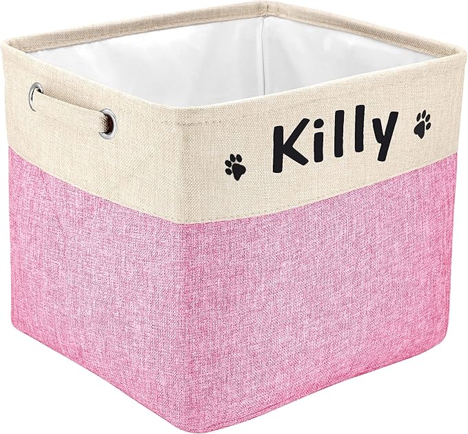 PET ARTIST Collapsible Dog Toy Storage Basket Bin with Personalized Pet's Name - Rectangular Storage Box Chest Organizer for Dog Toys,Clothing,Apparel & Accessories (Pink Big One)