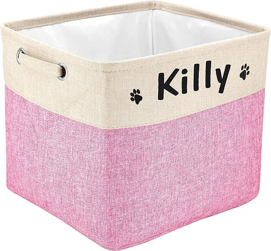 PET ARTIST Collapsible Dog Toy Storage Basket Bin with Personalized Pet's Name - Rectangular Storage Box Chest Organizer for Dog Toys,Clothing,Apparel & Accessories (Pink Big One)