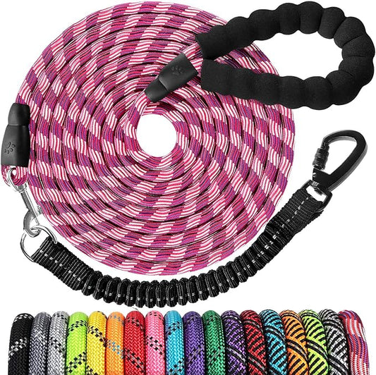 Long Dog Leash 15 FT: Heavy Duty Rope Leashes for Dogs Training with Swivel Lockable Hook Reflective Threads Bungee and Padded Handle - Dog Lead for Large Small Medium Dogs Outside Walking Hiking Red