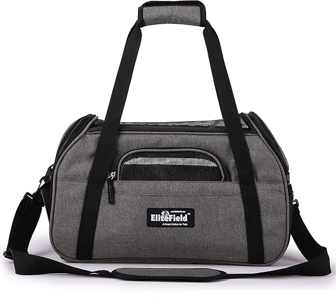 EliteField Soft Sided Pet Carrier (3 Year Warranty, Airline Approved), Multiple Sizes and Colors Available (17" L x 9" W x 12" H, Charcoal Gray)