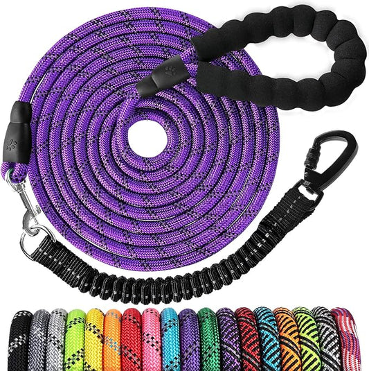 Long Dog Leash 30 FT: Heavy Duty Rope Leashes for Dogs Training with Swivel Lockable Hook Reflective Threads Bungee and Padded Handle - Dog Lead for Large Small Medium Dogs Outside Walking Hiking