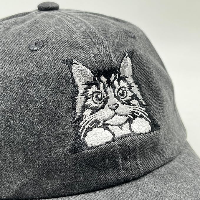 Black Cat Hat,Ragdoll Cat Embroidered Adjustable Cotton Baseball Cap for Men Women,Gifts for Cat Lovers