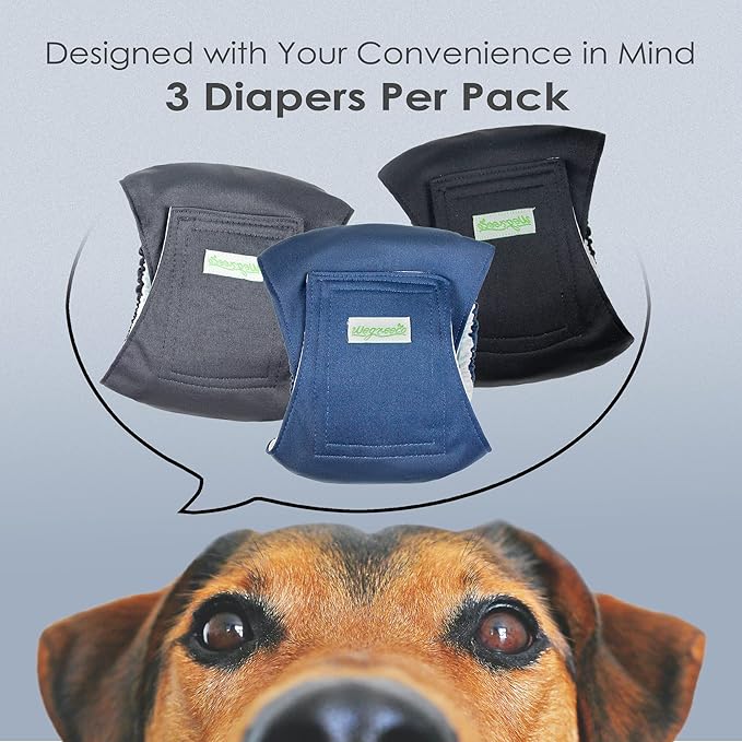 Wegreeco Washable Male Dog Belly Band - Pack of 3 - Washable Male Dog Belly Wrap, Small Doggie Dog Diapers Male for Doggy Puppy (Black, Charcoal, Navy, Small)