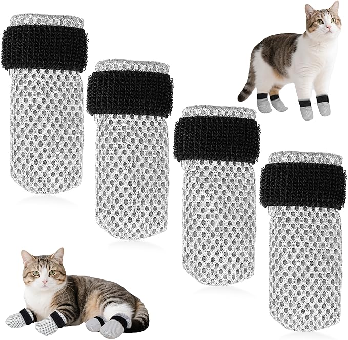 Cat Booties Anti Scratch Mittens,4 PCS cat Claw Covers,Mesh Breathable Cat Shoes,Adjustable Cats Anti Scratch Gloves,Suitable for Cats When Bathing and Nail Trimming（Size L）
