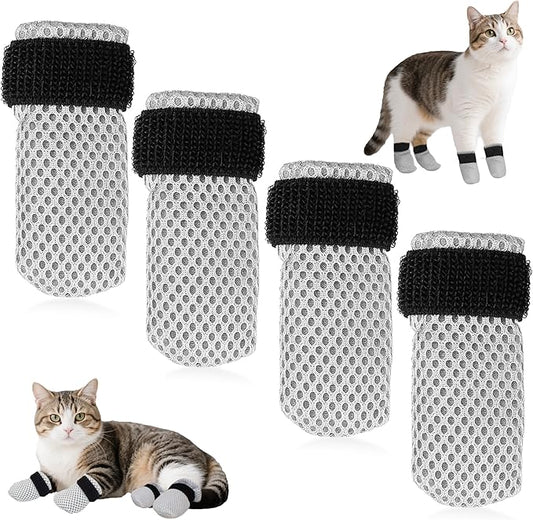 Cat Booties Anti Scratch Mittens,4 PCS cat Claw Covers,Mesh Breathable Cat Shoes,Adjustable Cats Anti Scratch Gloves,Suitable for Cats When Bathing and Nail Trimming（Size L）