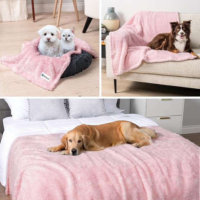 PetAmi Fluffy Waterproof Dog Blanket for Medium Large Dogs, Soft Warm Pet Sherpa Throw Pee Proof Couch Cover, Reversible Cat Bed Blanket Sofa Protector, Plush Washable Pad (Pink Blush, 40x60)