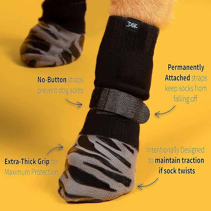 DOK TigerToes Premium Non-Slip Dog Socks for Hardwood Floors - Extra-Thick Grip That Works Even When Twisted - Prevents Licking, Slipping, and Great for Dog Paw Protection (X-Small)