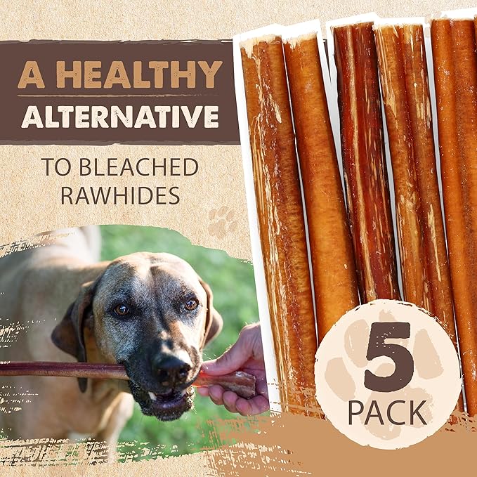 Mighty Paw Naturals Bully Sticks for Small & Medium Dogs - Grass Fed Beef Chews. Bully Sticks for Large Dogs. Lower Odor Stick Treat. Single Ingredient (6" - 5 Pack)