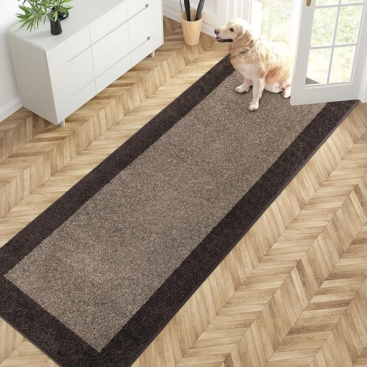 PURRUGS Dirt Trapping Door Mat 32" x 84", Non-Slip/Skid Machine Washable Entryway Rug, Shoes Scraper, Throw Rug, Super Absorbent Area Rug for Muddy Wet Shoes and Paws, Grayish Brown & Coffee