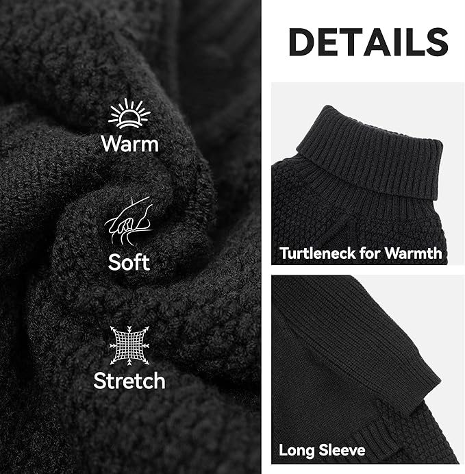 cyeollo Small Fleece Dog Sweater, Tureleneck Sweatershirt for Small Boy & Girl Dogs Pullover Doggy Clothes in Cold Weather Stretchy Fall Winter Pet Outfit Puppy Jacket, Black M