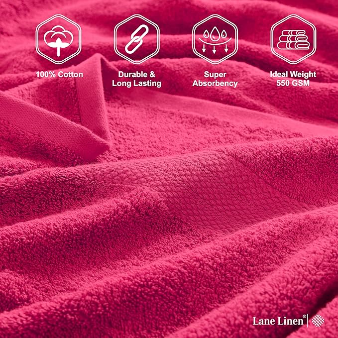 LANE LINEN 100% Mercerized Cotton Luxury Bathroom Towel Set - 16 Pcs - Premium Super Soft, Fluffy & Highly Absorbent - 4 Bath Towels, 8 Washcloths, 4 Hand Towels - Pre Shrunk, Pet Friendly - Fuschia