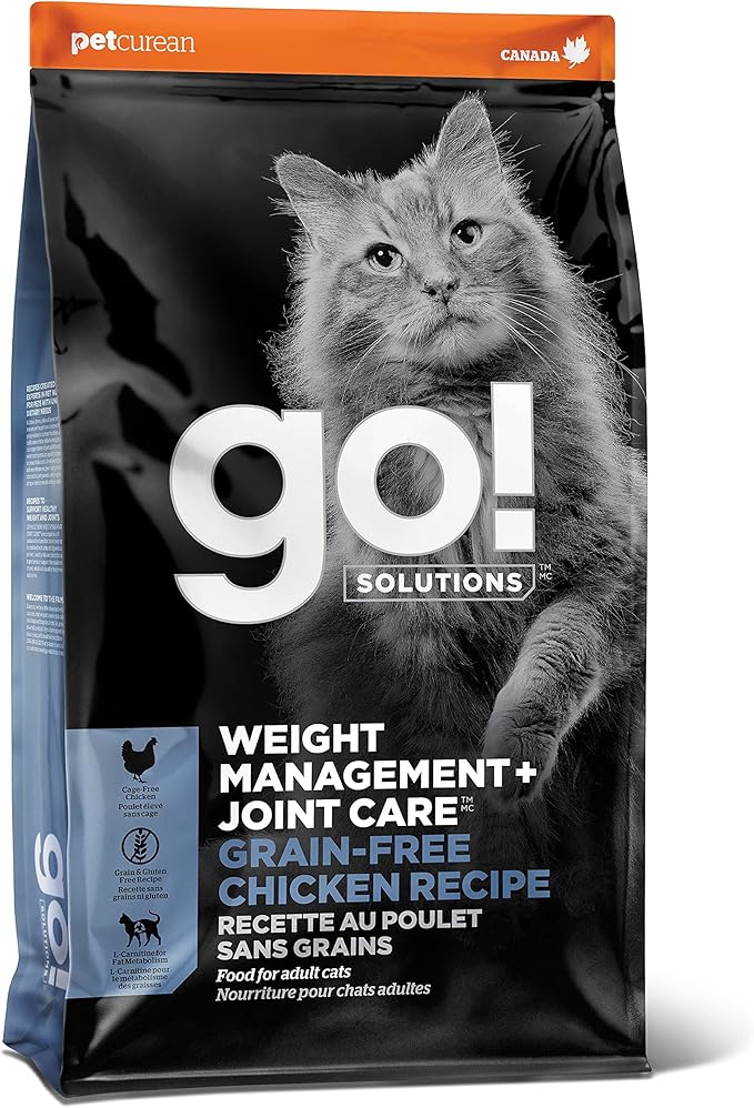 Go! Solutions Weight Management + Joint Care, Grain-Free Dry Cat Food, Chicken Recipe, 8 lb Bag