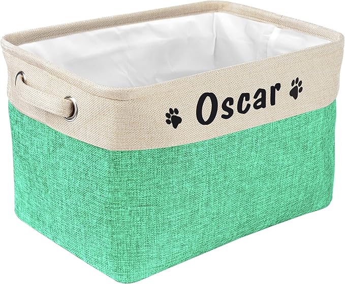 PET ARTIST Collapsible Dog Toy Storage Basket Bin with Personalized Pet's Name - Rectangular Storage Box Chest Organizer for Dog Toys,Dog Clothing,Dog Apparel & Accessories-Green