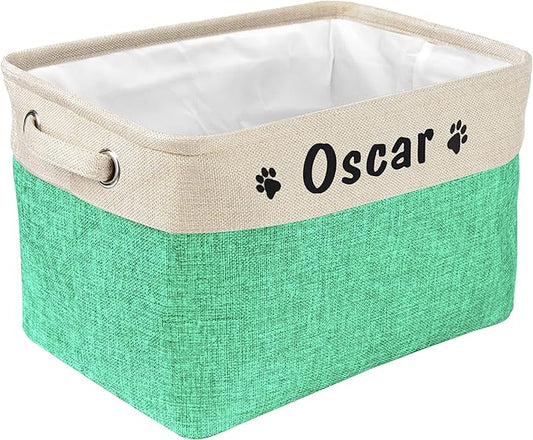 PET ARTIST Collapsible Dog Toy Storage Basket Bin with Personalized Pet's Name - Rectangular Storage Box Chest Organizer for Dog Toys,Dog Clothing,Dog Apparel & Accessories-Green