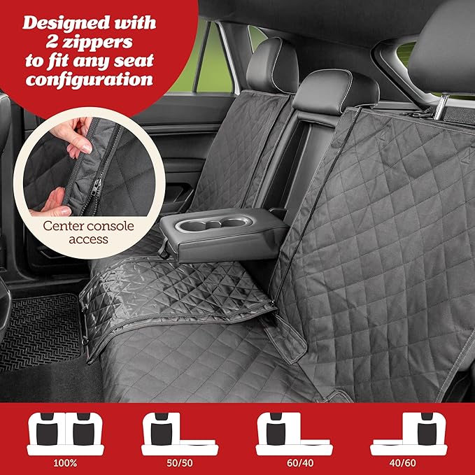 Lusso Gear Car Seat Cover & Protector for Dogs - Gray, Universal Fit - Waterproof, Non-Slip Backseat Liner - Seat Covers for Cars, Trucks & SUVs