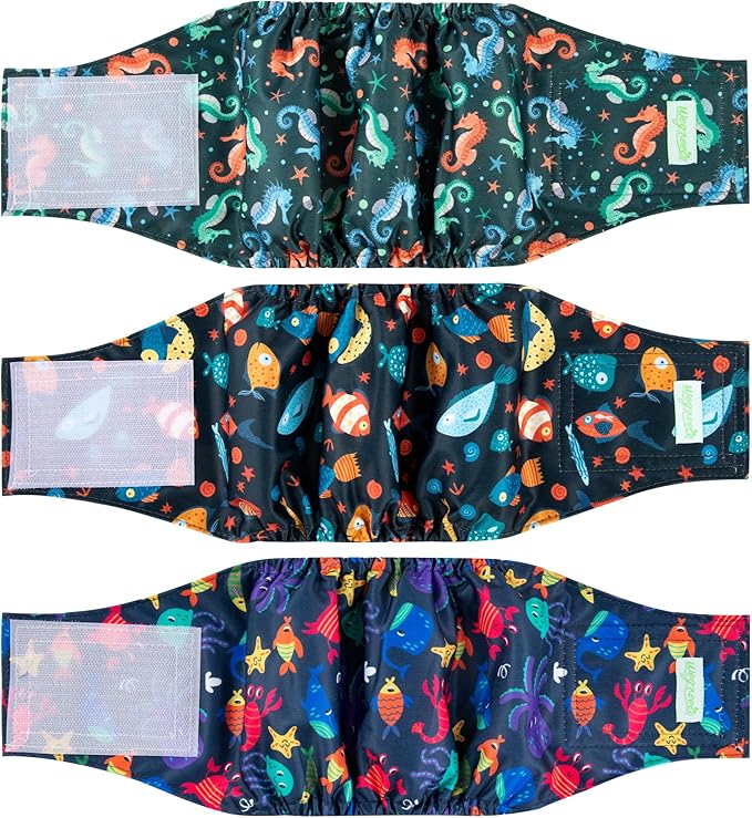 wegreeco Washable Male Dog Belly Band (Stylish Pattern)- Pack of 3 - Male Dog Belly Wrap, Dog Diapers Male (Marine Horse, X-Small)