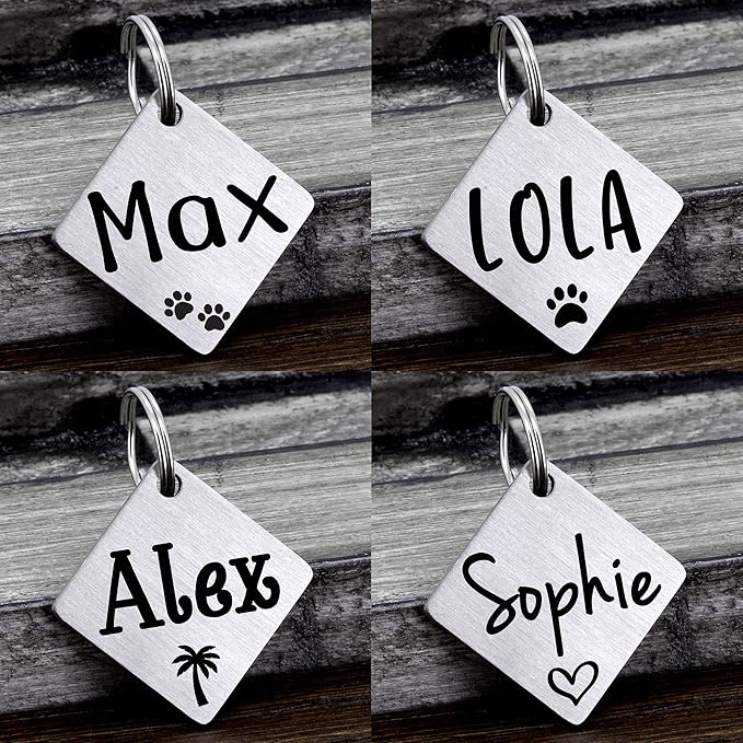 Ultra Joys Dog ID Tag, Custom Dog Tag Personalized Cat Tag, Pet ID Tag, Brushed Stainless Steel Diamond Dog Tag Silver Small