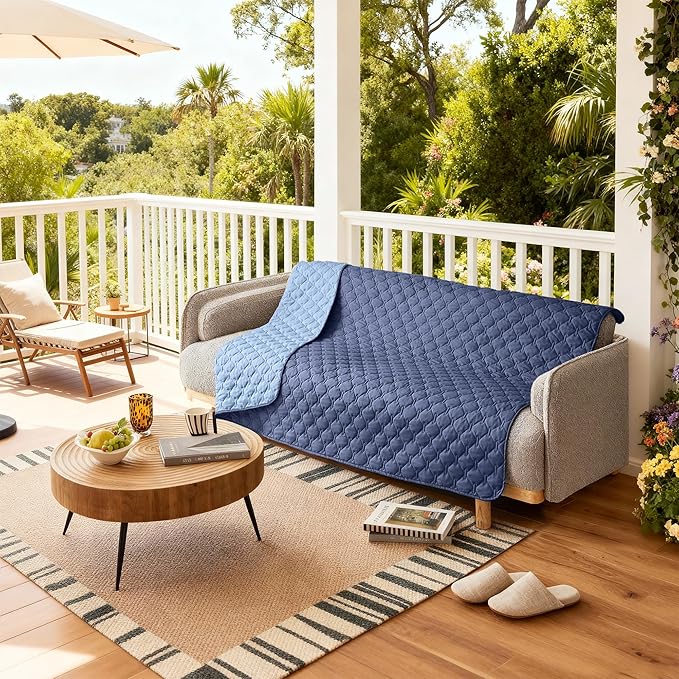 gogobunny 100% Double Sided Waterproof Dog Blanket Soft Pet Bed Cover Reversible Protect Furniture Couch Sofa Car for Puppy Large Dog Cat (Dark Navy/Light Navy, 82x120 Inch (Pack of 1))