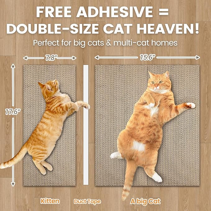 Cat Scratching Board, Large Wide Corrugate Cat Scratcher with Catnip, Premium Scratch, Double-Sided Design, Cat Scratch Pad for Indoor Cats and Kitten,Furniture Protectors from Cat Scratching (2-PACK)