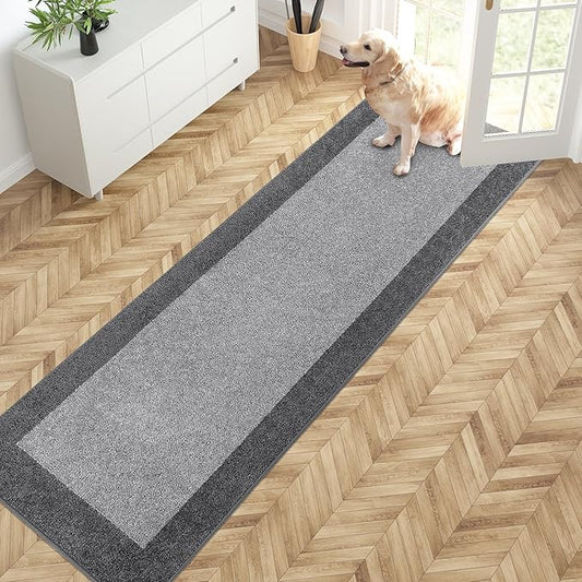 PURRUGS Dirt Trapping Door Mat 24" x 84", Non-Slip/Skid Machine Washable Entryway Rug, Shoes Scraper, Throw Rug, Super Absorbent Area Rug for Muddy Wet Shoes and Paws, Light Grey & Grey