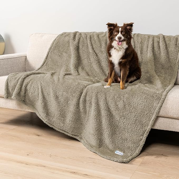 PetAmi Fluffy Waterproof Dog Blanket for Bed Large Dogs, Soft Warm Pet Sherpa Throw Pee Proof Couch Cover, Reversible Cat Blanket Sofa Crate Kennel Protector, Washable Mat (Taupe Camel, 60x80)