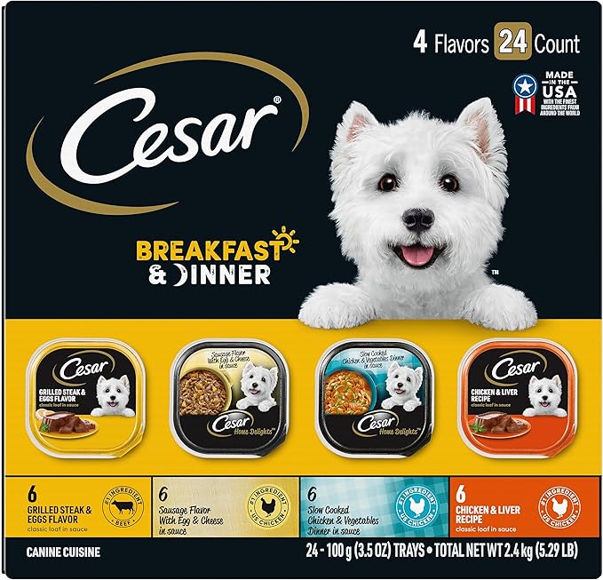 Cesar Wet Dog Food Home Delights & Classic Loaf in Sauce Breakfast & Dinner Variety Pack (24) 3.5 oz. Trays