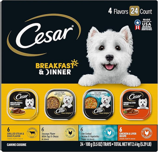 Cesar Wet Dog Food Home Delights & Classic Loaf in Sauce Breakfast & Dinner Variety Pack (24) 3.5 oz. Trays